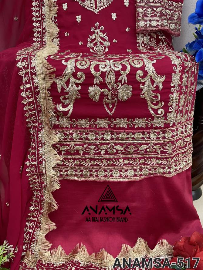 Anamsa 517 Embroidered Faux Georgette Pakistani Suit Wholesale Shop In Surat